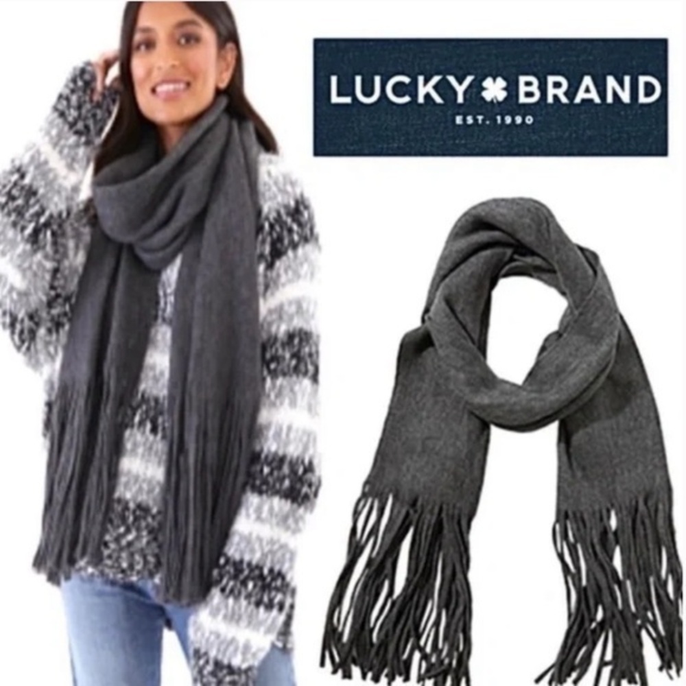 Lucky Brand gray fringe edge scarf NWT
